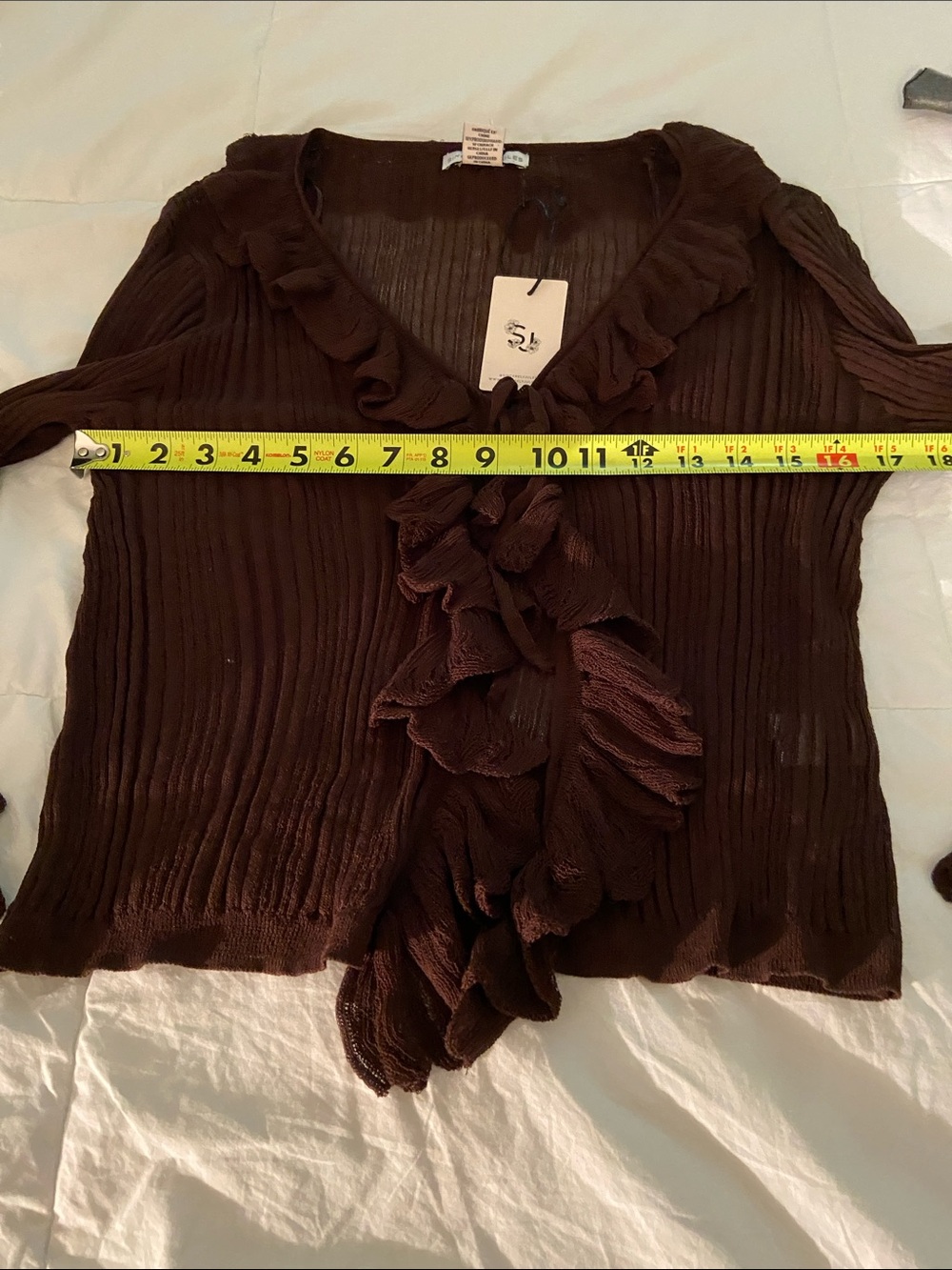 🤎Sincerly Jules Women's Brown Ruffled V-Neck Cardigan🤎 - Picture 5 of 12